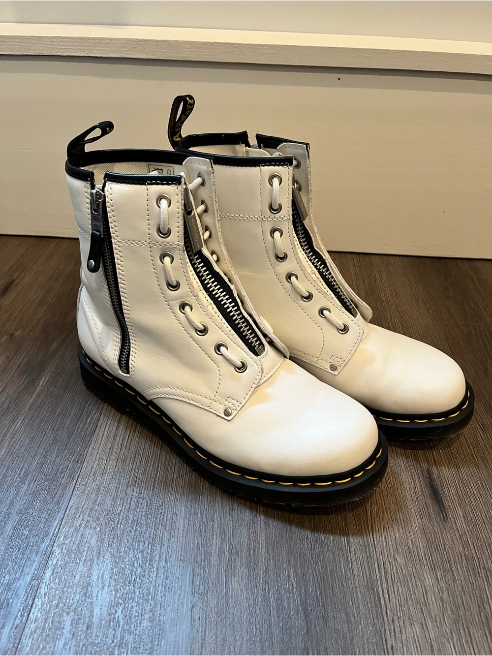 Dr. Martens White Twin Zip Leather Boots